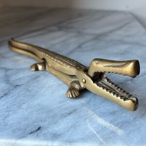 Vintage Cast Brass Crocodile Nutcracker or Paperweight w Scale and Foot Details